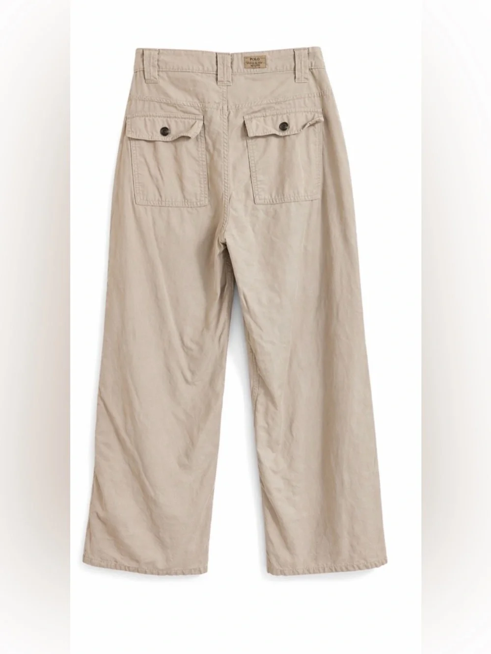 Ralph Lauren Cargo Pants Youth 14 Beige Wide Leg Utility 100% Cotton Kids Unisex
